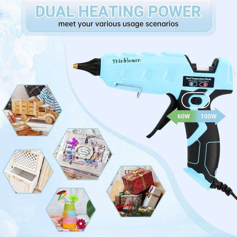 ThinkLearn 60/100W Dual Power Hot Glue Gun Kit with 15 Glue Sticks (7/16"), Heavy Duty Large Glue Gun for Crafts, DIY, Home Repairs - Blue - Image 2